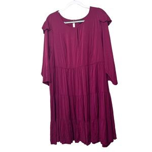 Torrid Magenta Tiered Ruffle Sleeve Boho Dress‎ Plus Size Flowy Casual